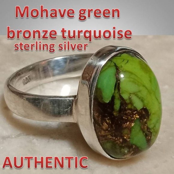 🔥AUTHENTIC Mohave Green Turquoise sterling silver Ring sz 7 810-01 - Picture 1 of 10